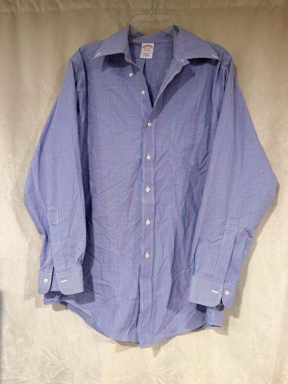 Brooks Brothers Traditional Fit Non-Iron Blue & Red Check Long Sleeve Button-Up